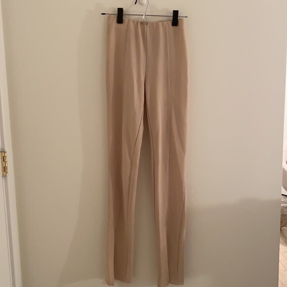 Adika Pants Cream Khaki Split Hem Wide Leg Flare Leggings Stretch Pull On Medium - Picture 2 of 7